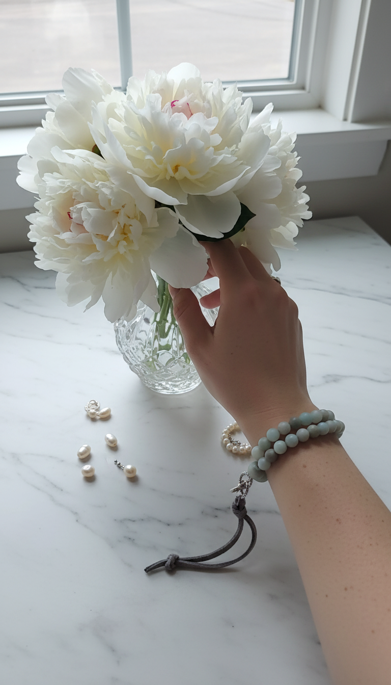 Adjustable Bracelet on Gray Suede and Amazonite Beads & Silver tone Accents