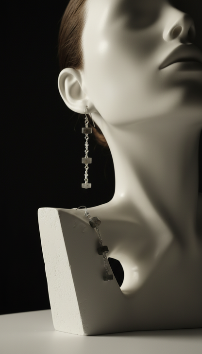 Matte Labradorite Wheels & Swarovski Crystals on Stainless Steel Ear Wires (long)