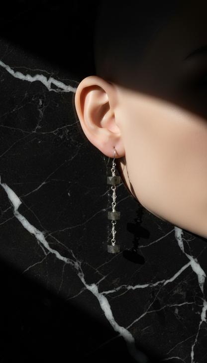 Matte Labradorite Wheels & Swarovski Crystals on Stainless Steel Ear Wires (long)
