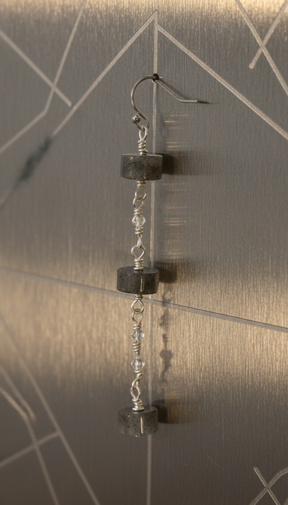 Matte Labradorite Wheels & Swarovski Crystals on Stainless Steel Ear Wires (long)
