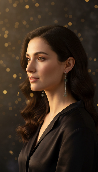 Matte Labradorite Wheels & Swarovski Crystals on Stainless Steel Ear Wires (long)