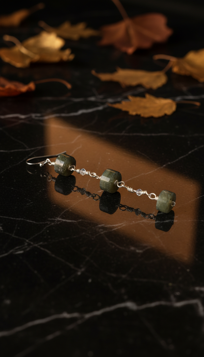 Matte Labradorite Wheels & Swarovski Crystals on Stainless Steel Ear Wires (long)