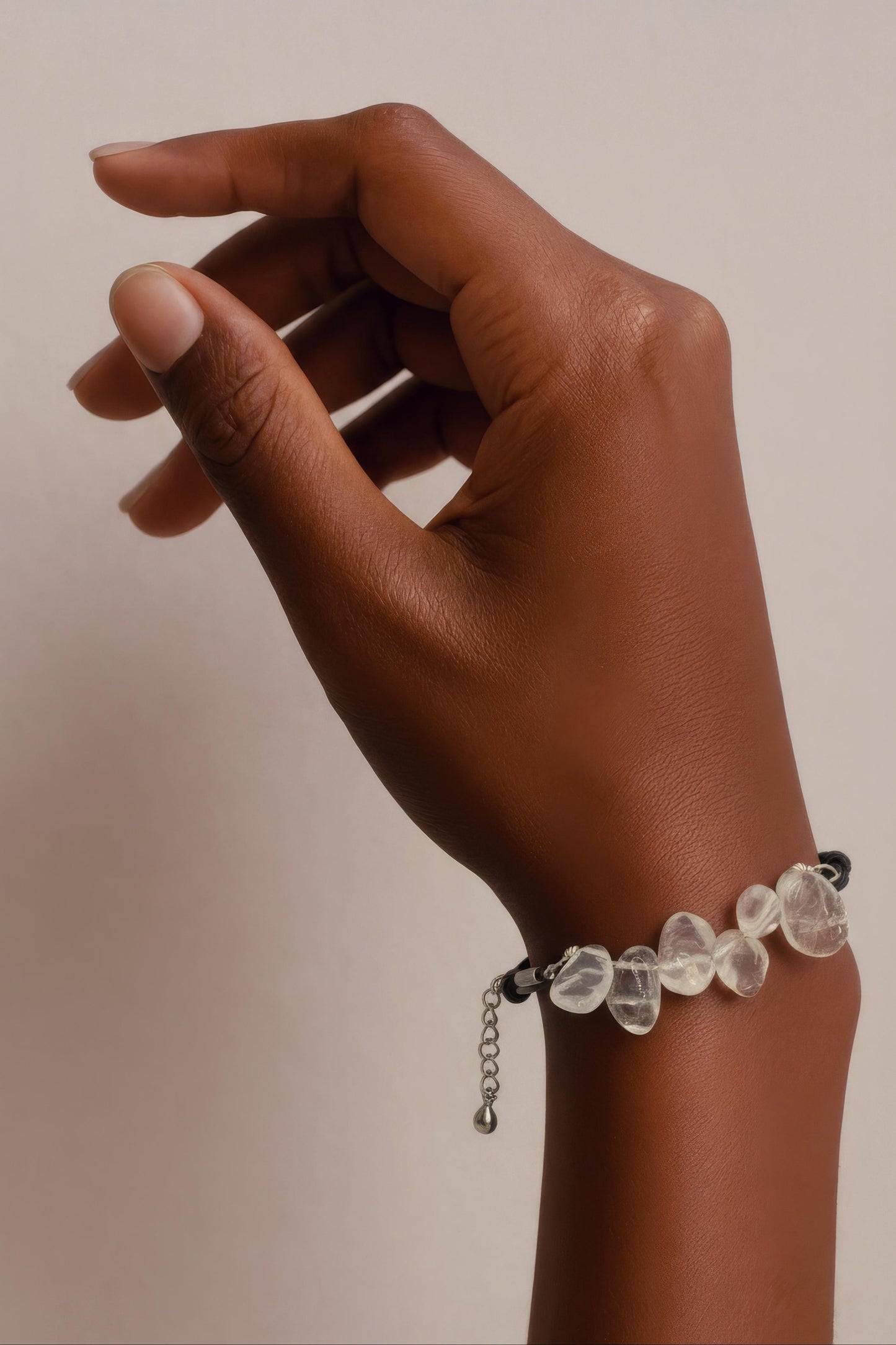 Rock Crystal Quartz Paddles and Black Leather Bracelet