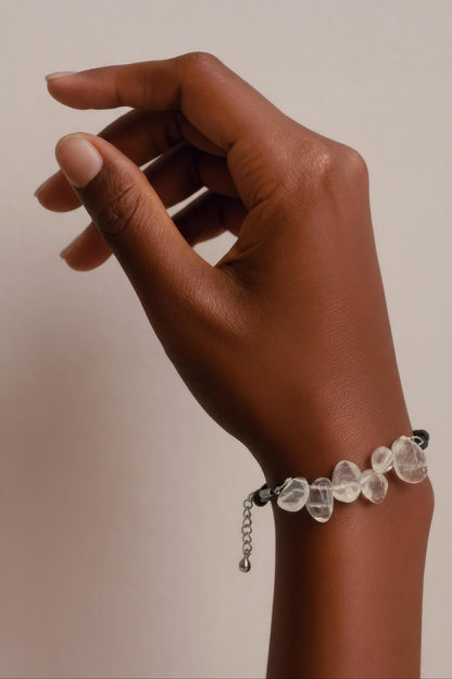 Rock Crystal Quartz Paddles and Black Leather Bracelet