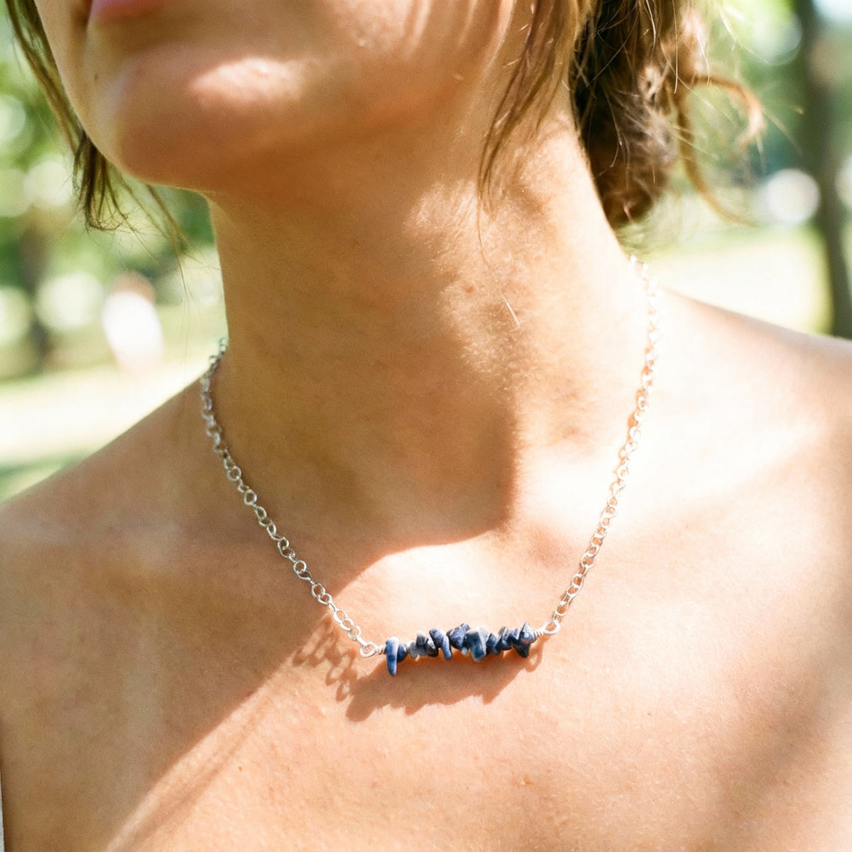 Sodalite Bar Necklace &amp; Earrings Set on Stainless Steel Chain and Ear Wires