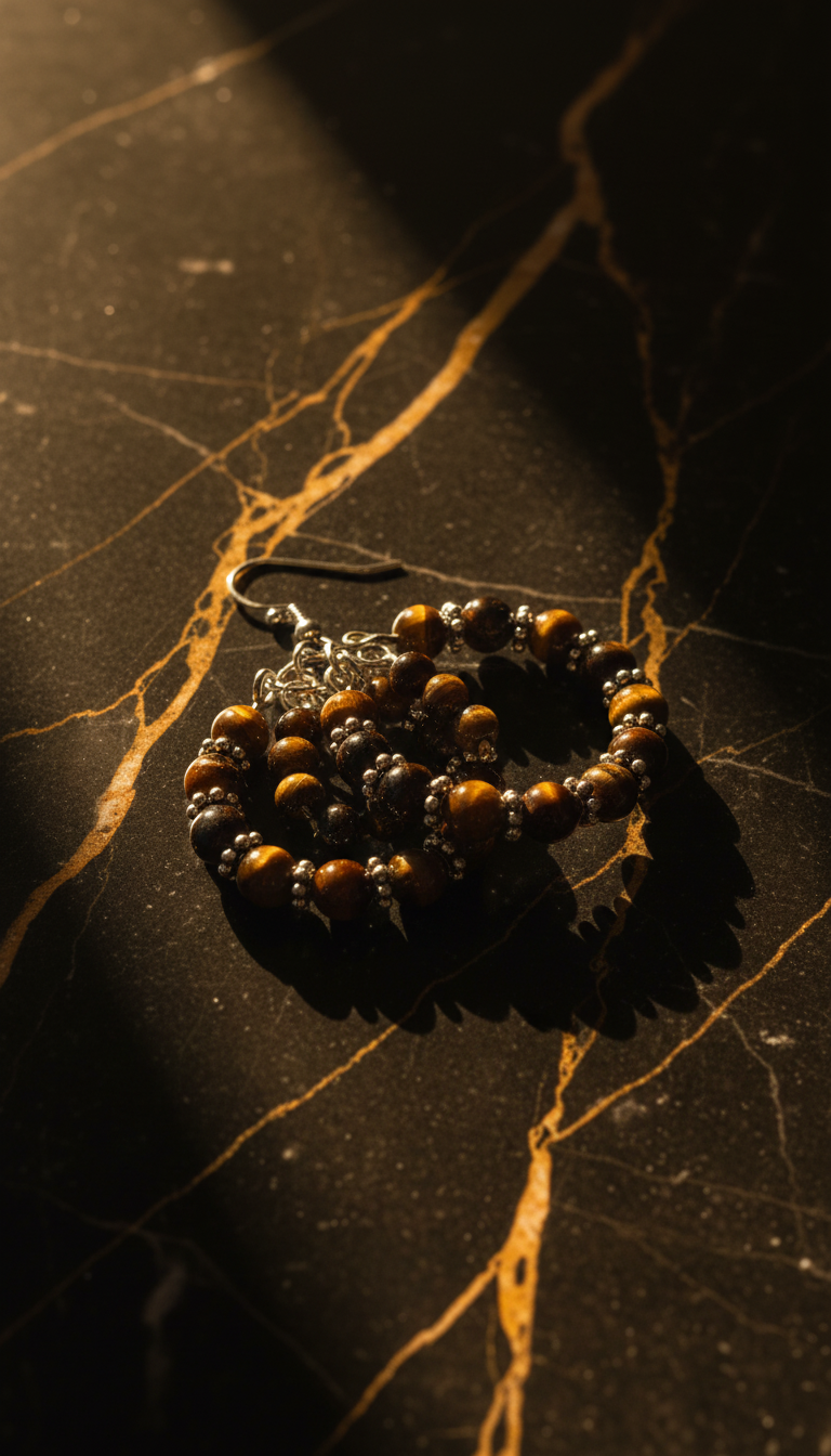 Tiger's Eye Double Ring Earrings on Stainless Steel Ear Wires