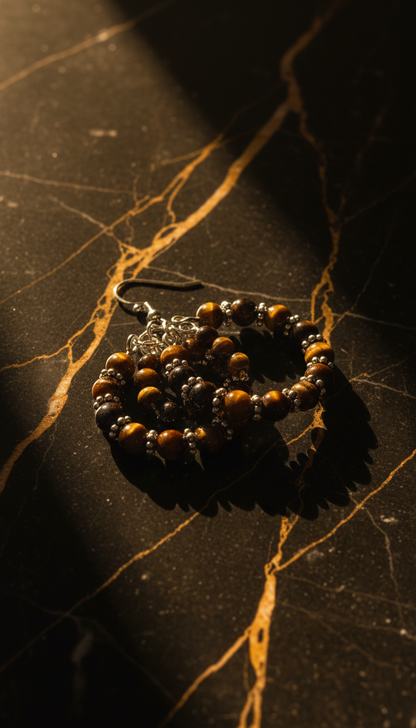 Tiger's Eye Double Ring Earrings on Stainless Steel Ear Wires