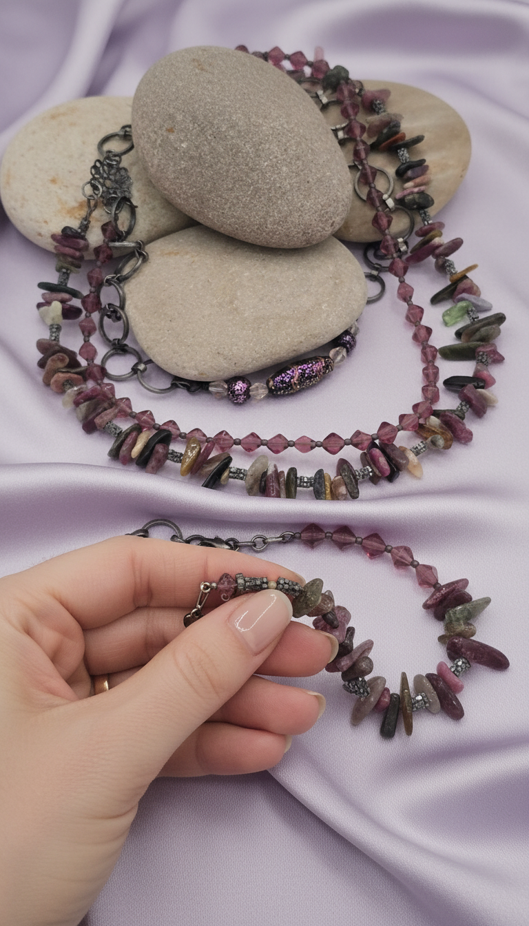 Triple-Strand Tourmaline and Czech Glass Necklace