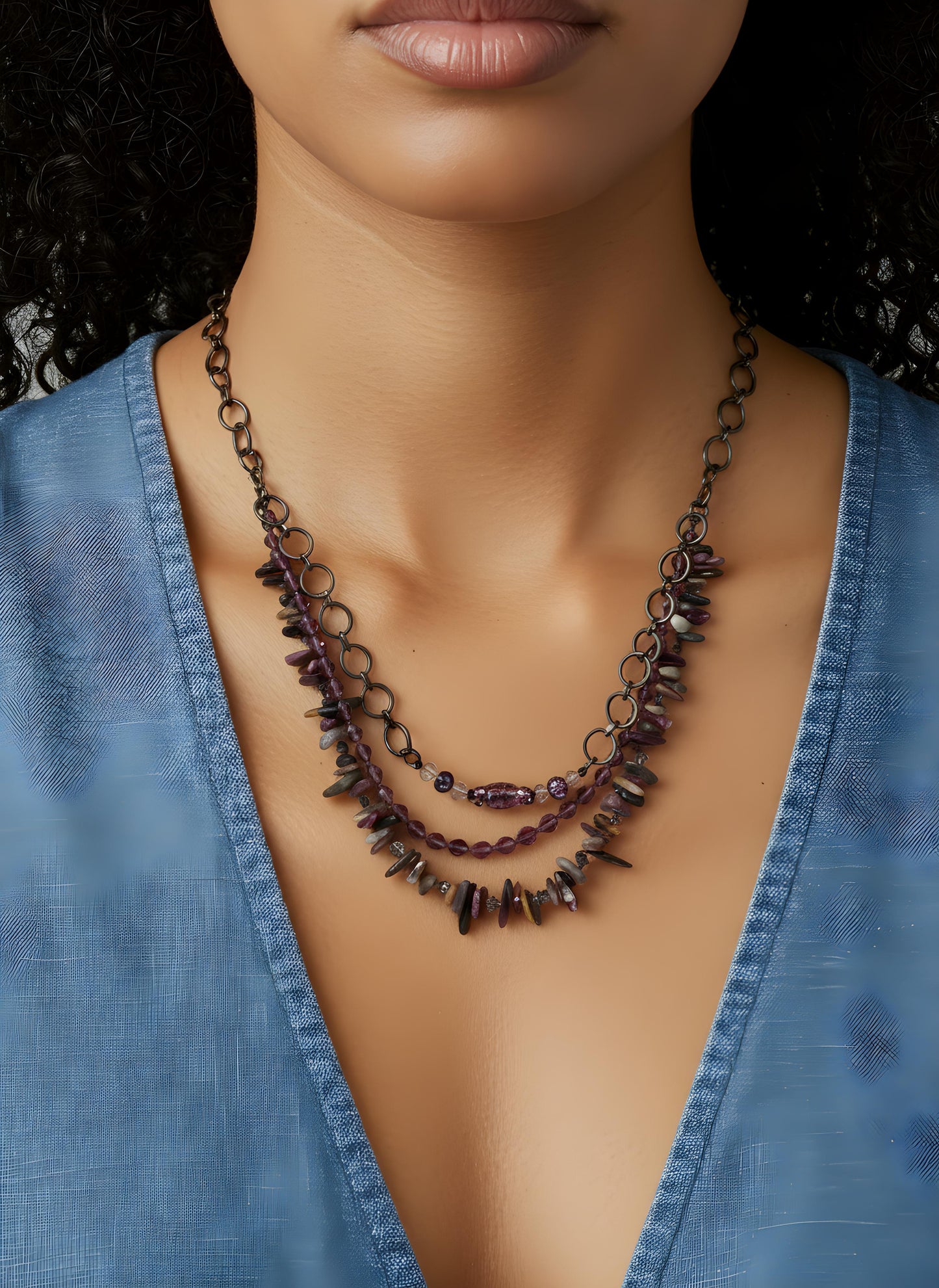 Triple-Strand Tourmaline and Czech Glass Necklace