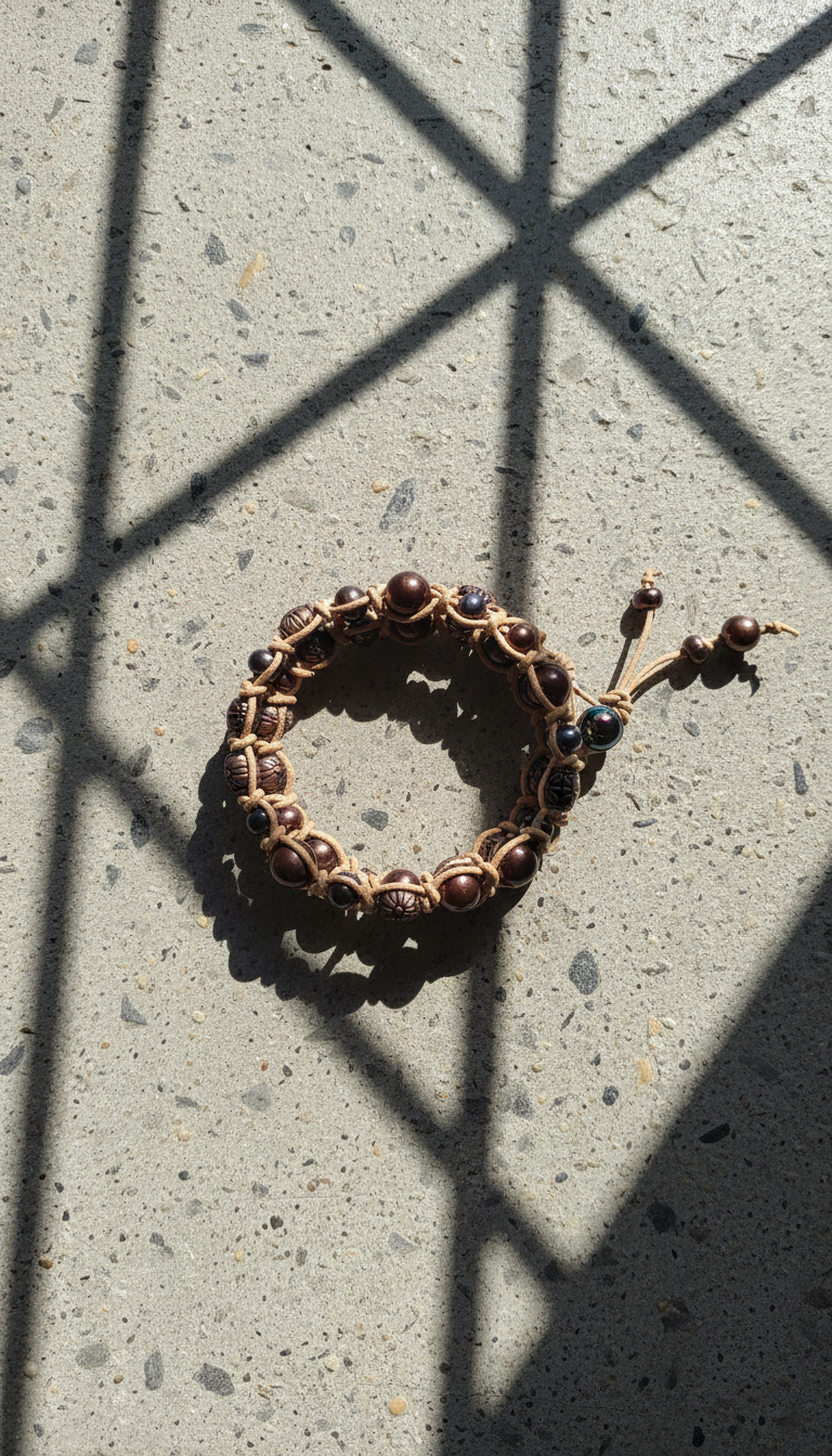 Triple Wrap Snake Knot on Natural Tan Leather Pearls & Metal
