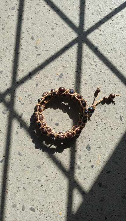 Triple Wrap Snake Knot on Natural Tan Leather Pearls & Metal