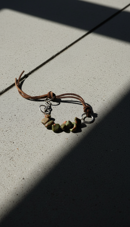 Unakite Nuggets & Dark Brown Suede Lace Adjustable Bracelet