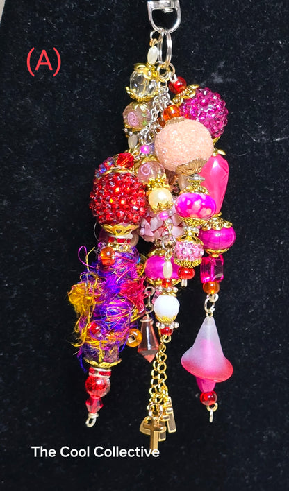 Pinks - Purse Charm, Suncatcher, Mirror Charm, Bookmark, Backpack Charm, Keychain, Wristlet Charm, Ornament - With Lobster Clasp and Gold Tone Cross