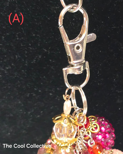 Pinks - Purse Charm, Suncatcher, Mirror Charm, Bookmark, Backpack Charm, Keychain, Wristlet Charm, Ornament - With Lobster Clasp and Gold Tone Cross