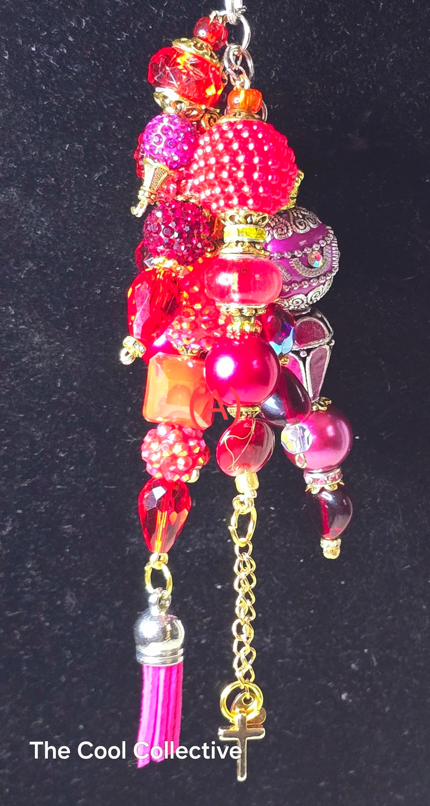 Reds - Purse Charm, Suncatcher, Mirror Charm, Bookmark, Backpack Charm, Keychain, Wristlet Charm, Ornament - With Lobster Clasp and Gold Tone Cross