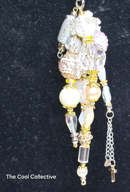 White - Purse Charm, Suncatcher, Mirror Charm, Bookmark, Backpack Charm, Keychain, Wristlet Charm, Ornament - With Lobster Clasp and Gold Tone Cross