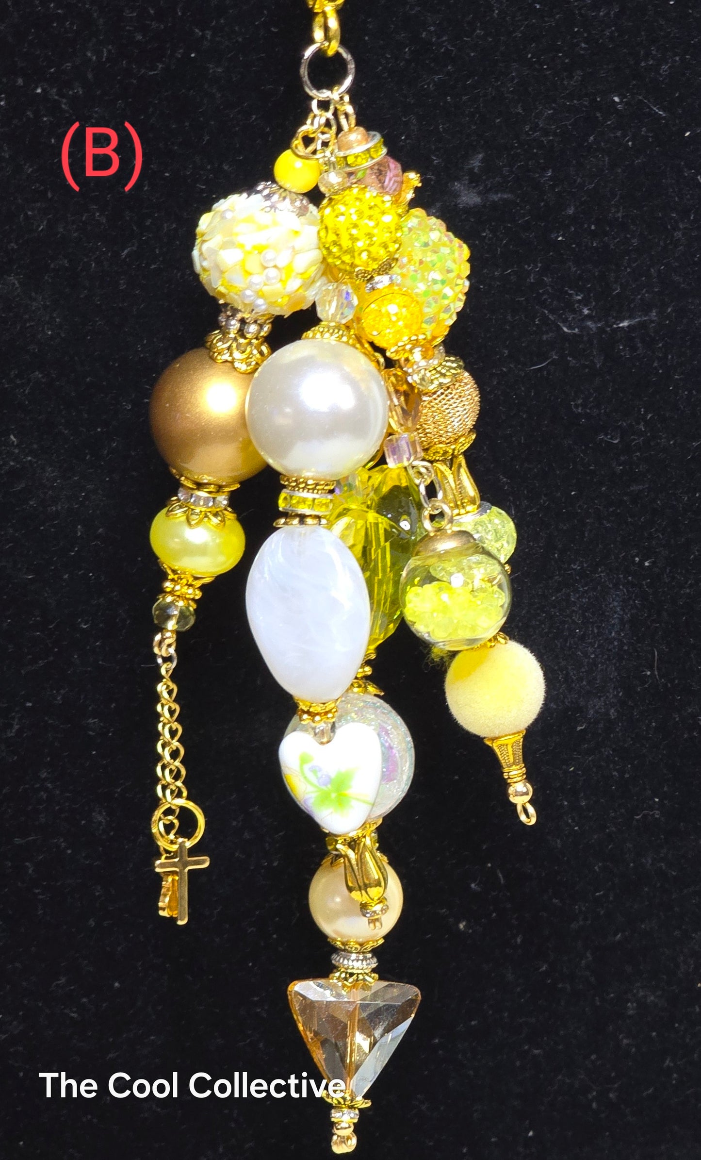 Yellows - Purse Charm, Suncatcher, Mirror Charm, Bookmark, Backpack Charm, Keychain, Wristlet Charm, Ornament - With Lobster Clasp and Gold Tone Cross