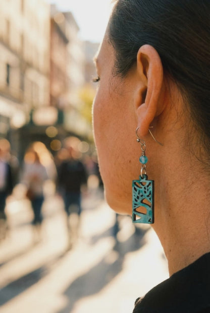 Light Blue Painted "Trees" and Blue Quartzite on Stainless Steel Ear Wires