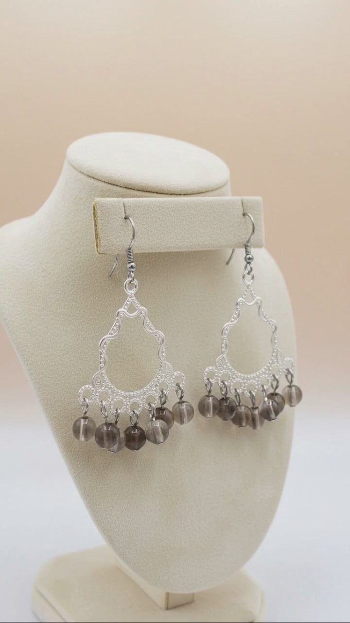 Smoky Quartz Rounds on Silver Tone Chandeliers