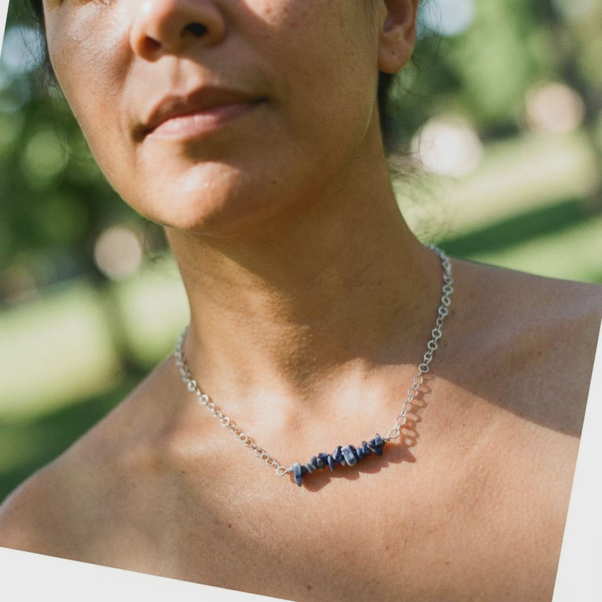 Sodalite Bar Necklace &amp; Earrings Set on Stainless Steel Chain and Ear Wires