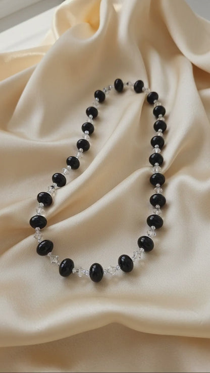 Black Shell Pearls Necklace With Stunning Swarovski Crystals