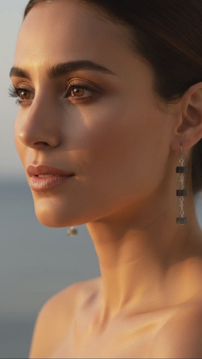 Matte Labradorite Wheels & Swarovski Crystals on Stainless Steel Ear Wires (long)