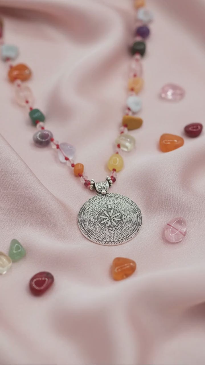 Hand-Knotted Multi-Gem and Crystals Necklace, Bracelet, and Earrings SET