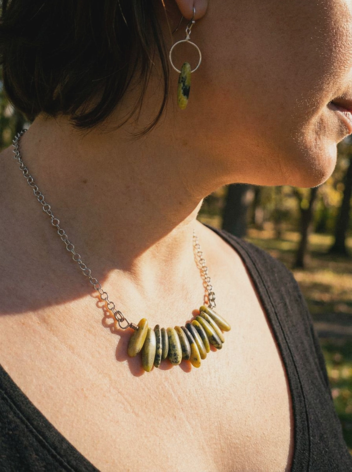 Serpentine Bar Necklace &amp; Earrings on Stainless Steel Chain and Ear Wires