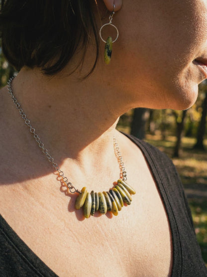 Serpentine Bar Necklace & Earrings on Stainless Steel Chain and Ear Wires